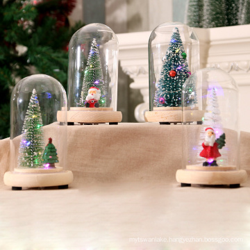 Wooden Glass Cover New Year Christmas Tree Ornaments Glowing Mini Christmas Tree Decoration adornos de navidad para casa